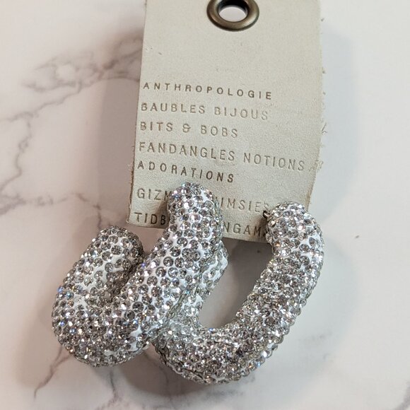 Anthropologie Oblong Pavé Hoop Earrings - Picture 1 of 8